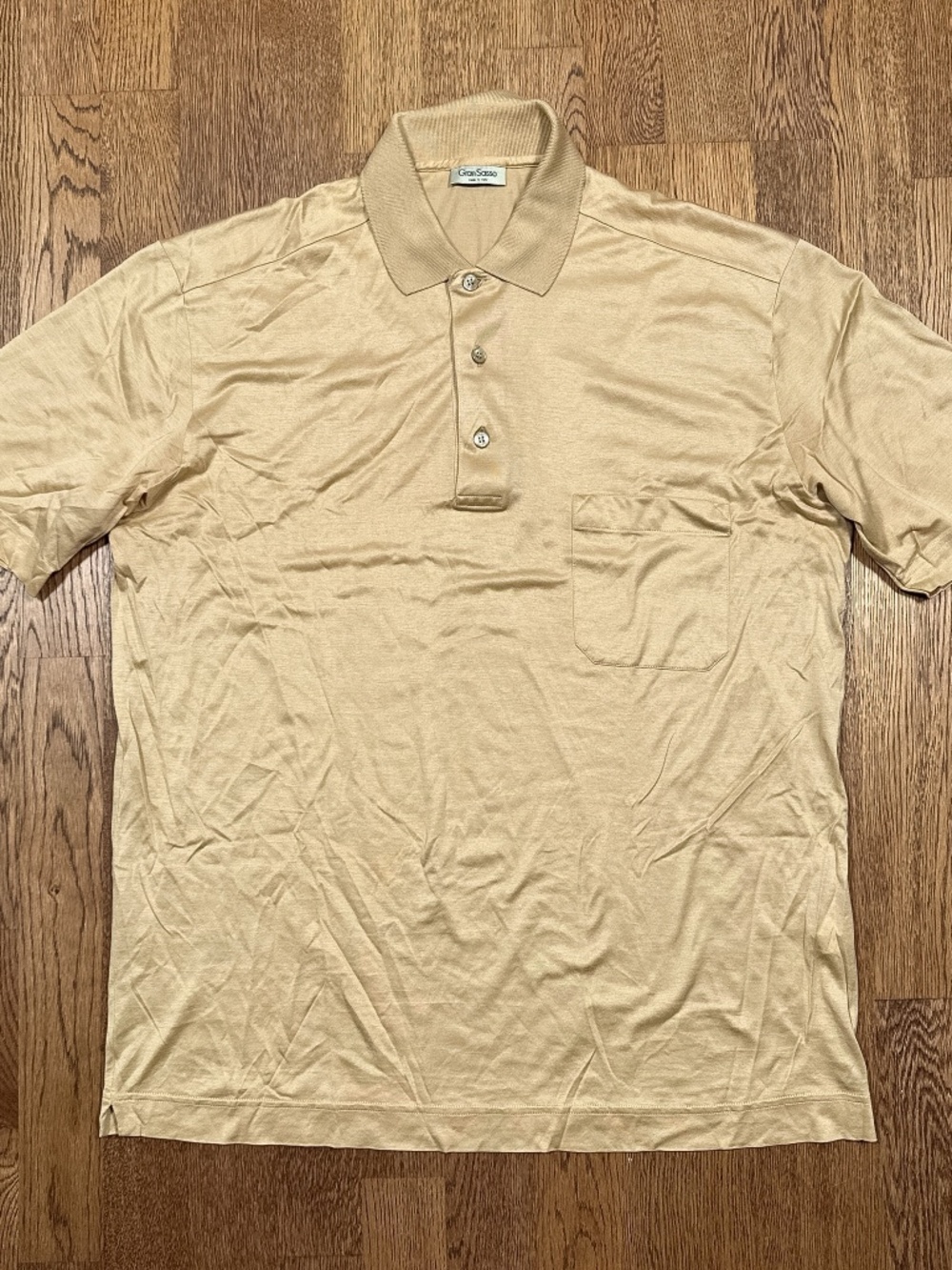 Gran Sasso Jersey Cotton Lightweight Gold Pocket Polo Shirt Mens IT 52